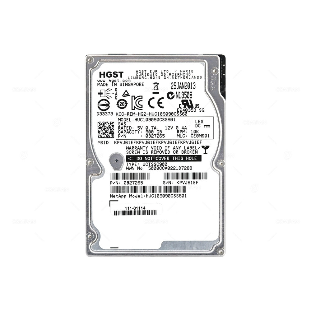 HUC109090CSS601 HITACHI HARD DRIVE 900GB 10K 6G SAS 2.5 SFF 0B27265, 111-01114